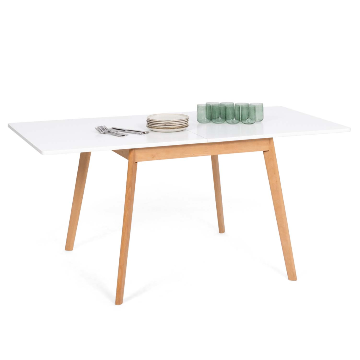 Table à manger extensible rectangle HEDDA 4-8 personnes blanc 80-160 cm