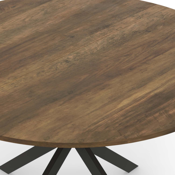 Mesa de comedor redonda 120 cm madera oscura y negra (4-6 personas) - ALIX | ID Market