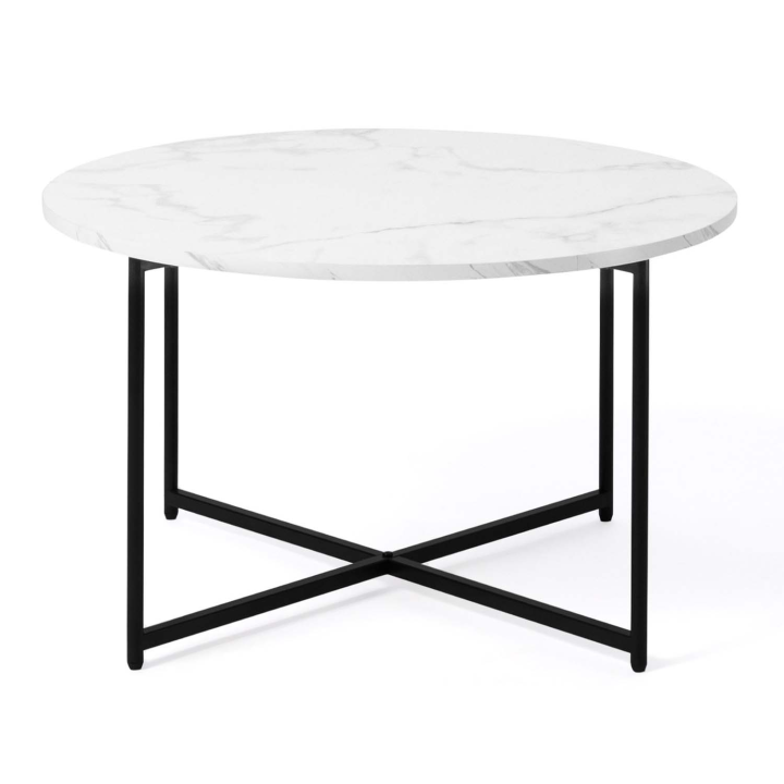 Table basse ALASKA ronde 70 cm effet marbre et pied métal noir