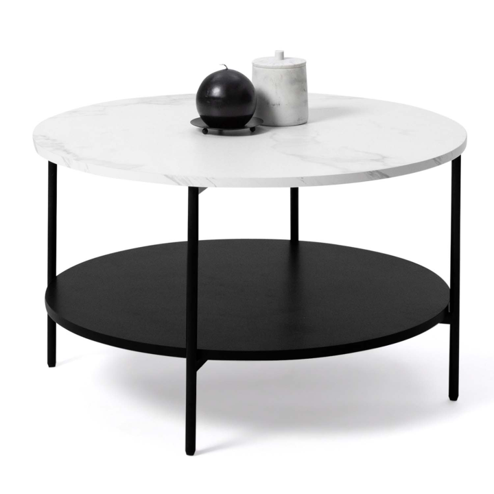 Mesa de centro redonda doble efecto mármol y madera negra 70 cm - ALASKA| ID Market