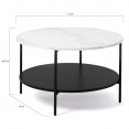 Table basse ronde double plateau ALASKA effet marbre et bois noir 70 cm