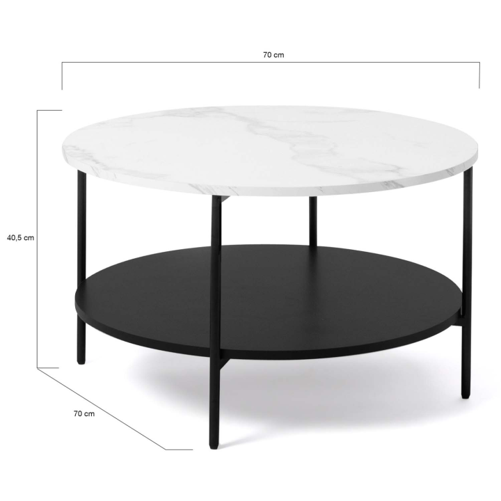 Mesa de centro redonda doble efecto mármol y madera negra 70 cm - ALASKA| ID Market