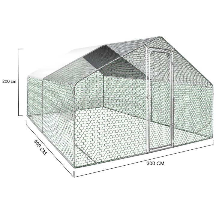 Enclos poulailler 12 m² parc grillagé 4x3 M acier galvanisé