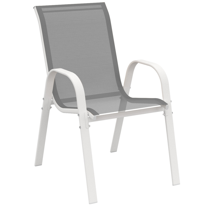 Salon de jardin POLY extensible table 135/270 cm et 12 chaises blanc et gris