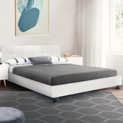 Cama doble con somier 160x200cm PVC blanco - CHARLOTTE | ID Market