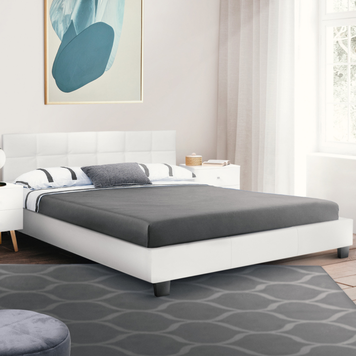 Cama doble con somier 160x200cm PVC blanco - CHARLOTTE | ID Market