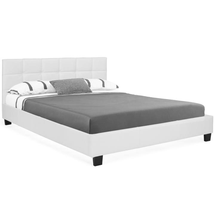 Cama doble con somier 160x200cm PVC blanco - CHARLOTTE | ID Market