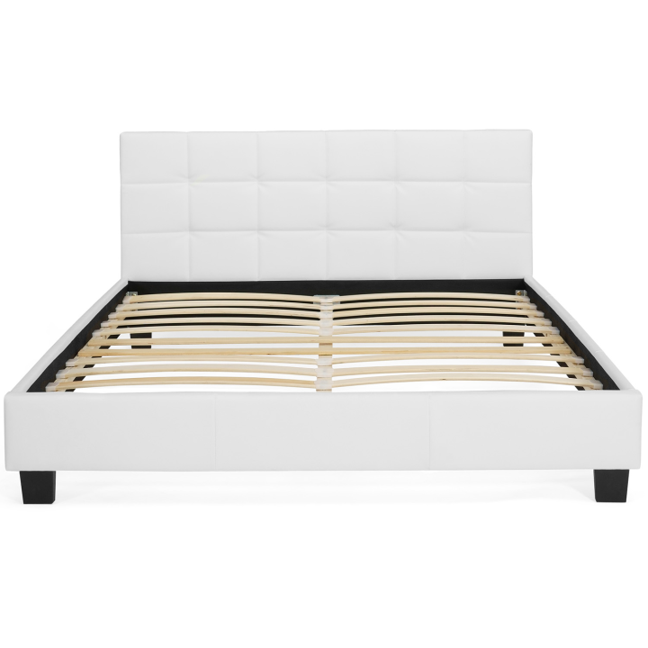 Cama doble con somier 160x200cm PVC blanco - CHARLOTTE | ID Market