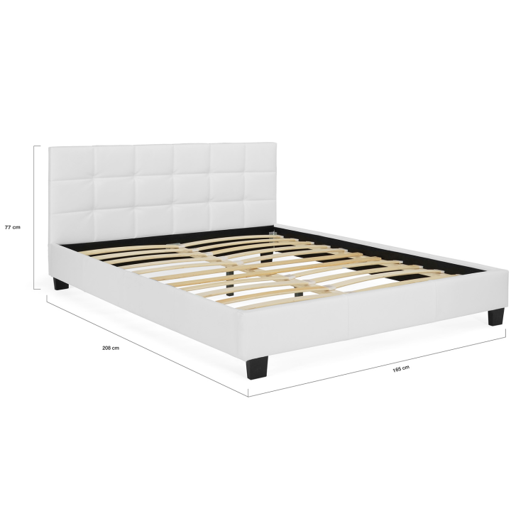 Cama doble con somier 160x200cm PVC blanco - CHARLOTTE | ID Market