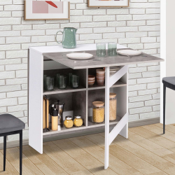 Table console pliable EDI 2-6 personnes avec rangements blanc plateau effet béton 150 x 80 cm