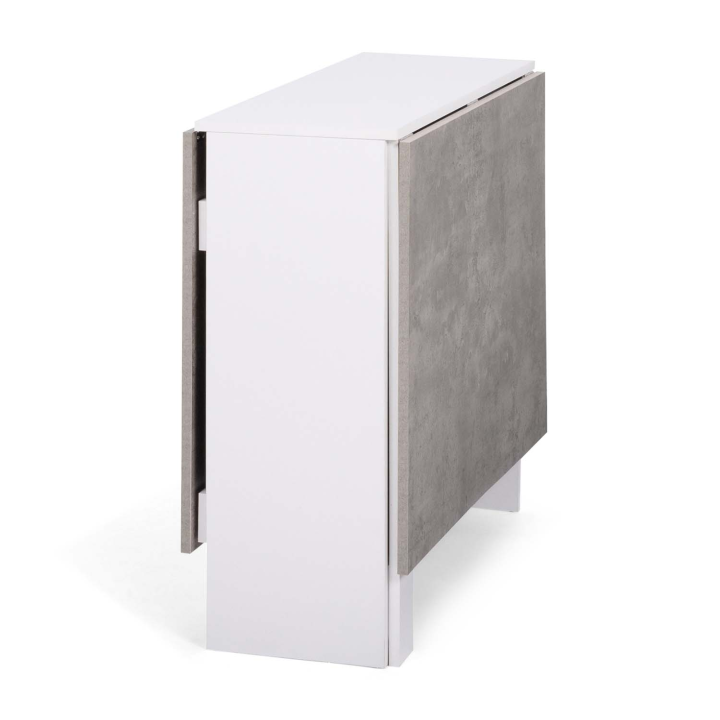 Table console pliable EDI 2-6 personnes avec rangements blanc plateau effet béton 150 x 80 cm