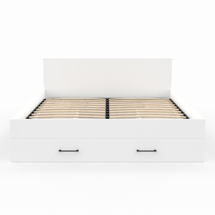 Lit double MINEA avec tiroirs + niches de rangement et sommier 140x190cm blanc