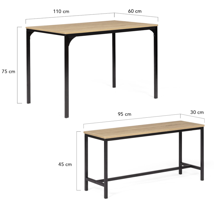 Mesa de comedor de diseño industrial para 4 personas y 2 bancos - DETROIT | ID Market