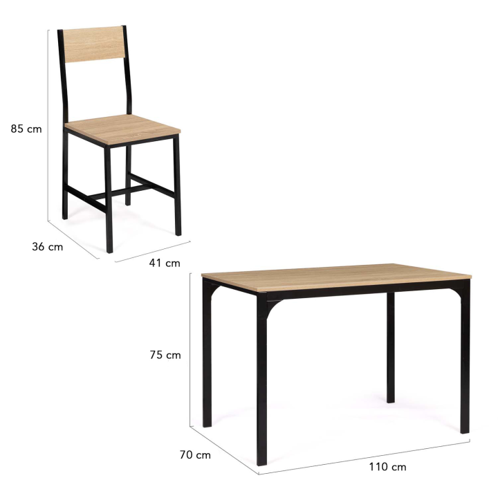 Ensemble table à manger et 4 chaises DETROIT 4 personnes design industriel 110 cm