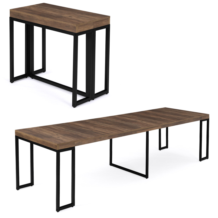 Table console extensible TORONTO 10 personnes 235 cm bois foncé design industriel