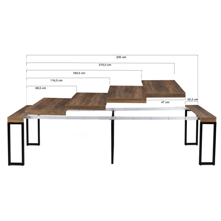 Table console extensible TORONTO 10 personnes 235 cm bois foncé design industriel