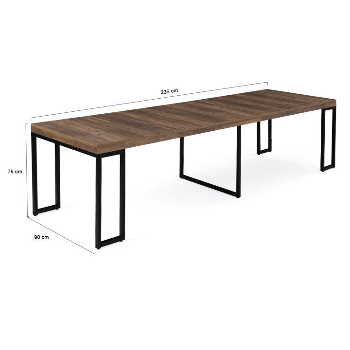 Table console extensible TORONTO 10 personnes 235 cm bois foncé design industriel