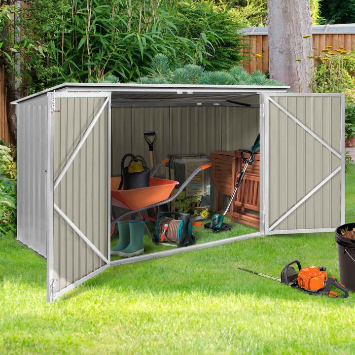 Abri de jardin en métal gris clair verrouillable multi-rangement stockage vélos, outils, poubelles