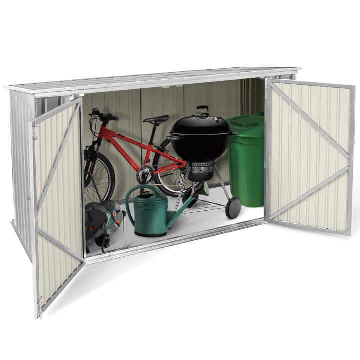 Abri de jardin en métal gris clair verrouillable multi-rangement stockage vélos, outils, poubelles