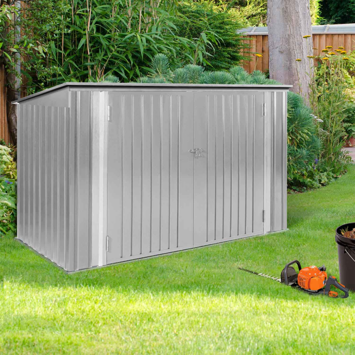 Abri de jardin en métal gris clair verrouillable multi-rangement stockage vélos, outils, poubelles