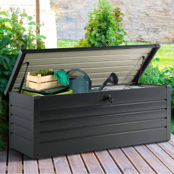 Coffre de rangement métal verrouillable gris anthracite pour jardin 600L 165x70x62 CM