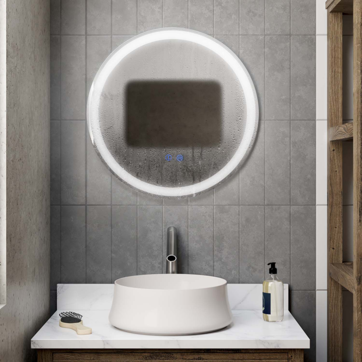 Espejo de baño redondo con iluminación LED antivaho de 60 cm | ID Market