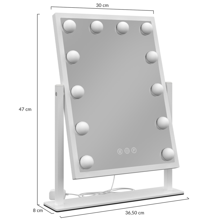 Miroir de maquillage lumineux à poser 12 ampoules LED