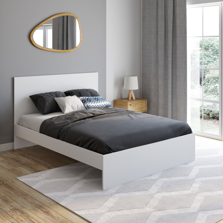 Cama doble con cabecero blanco y somier 140x190cm - OMAHA | ID Market