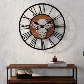 Horloge murale 60 cm avec engrenages design industriel
