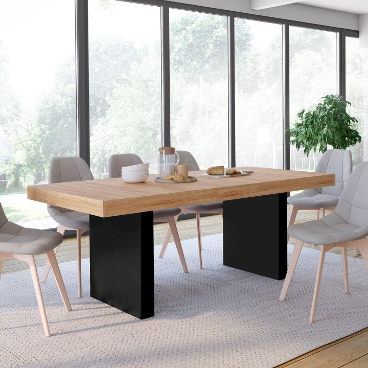 Mesa de comedor extensible madera y negro 6-10 personas - VITO | ID Market