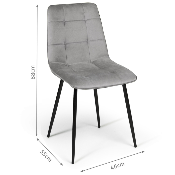 Lot de 6 chaises MILA en velours gris clair pour salle à manger