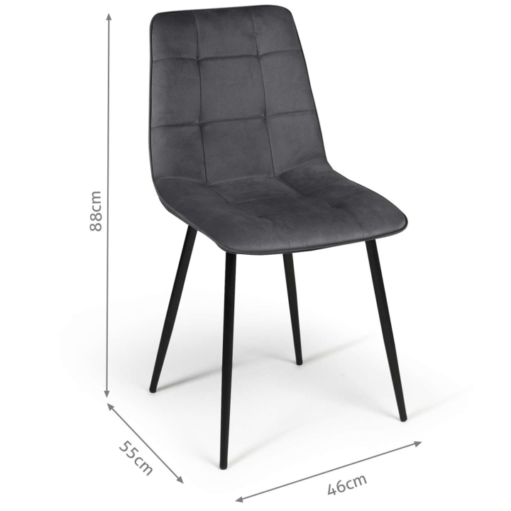 Lot de 4 chaises MILA en velours gris foncé pour salle à manger