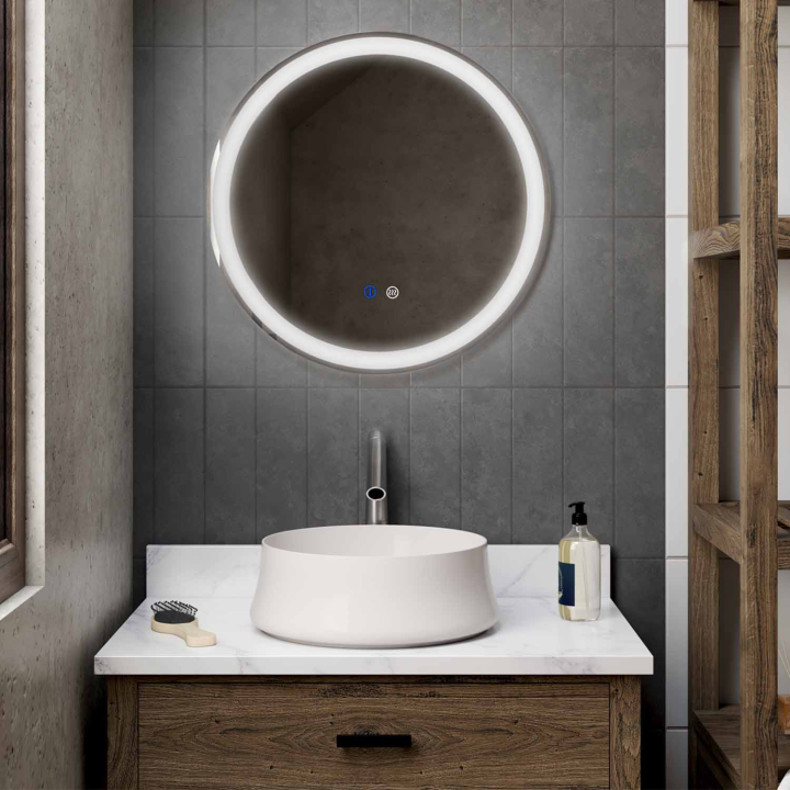 Espejo de baño redondo con iluminación LED antivaho de 60 cm | ID Market