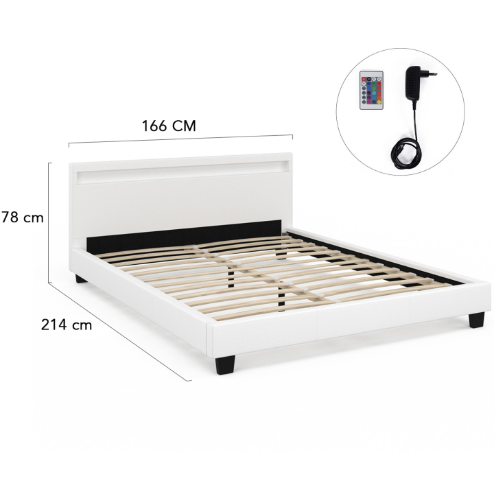 Cama doble PVC blanco 160x200 con somier y LED - NEO | ID Market