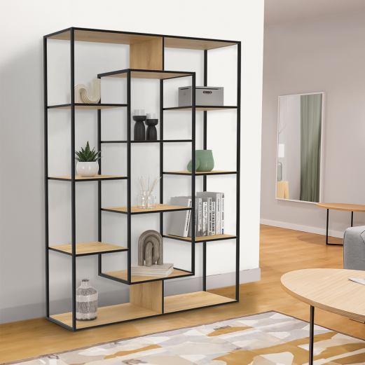 Etagère bibliothèque DETROIT avec 11 compartiments design industriel H.143 cm