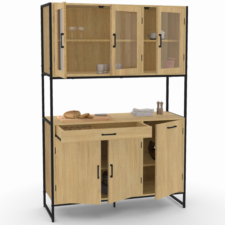 Buffet de cuisine 120 CM DETROIT avec portes vitrées