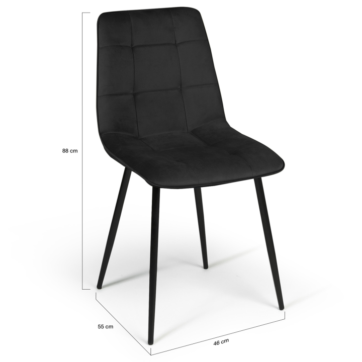 Lot de 6 chaises MILA en velours noir pour salle à manger