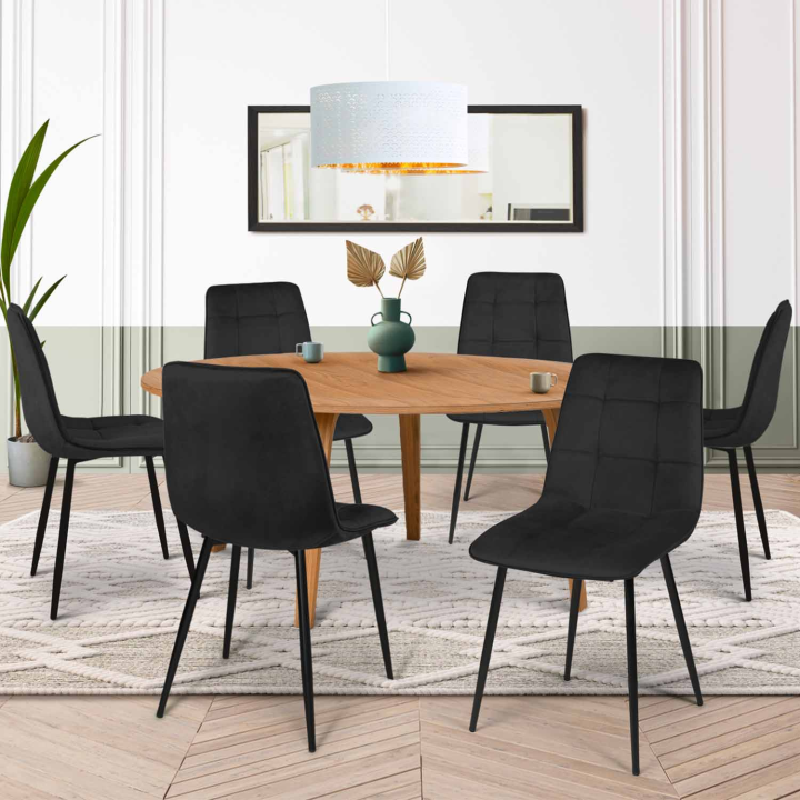 Lot de 6 chaises MILA en velours noir pour salle à manger