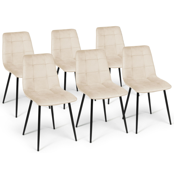 Lot de 6 chaises MILA en velours beige pour salle à manger