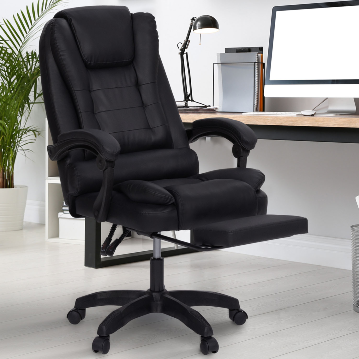 Fauteuil de gaming bureau JIM, avec assise rembourrée grand confort et repose-pied noir