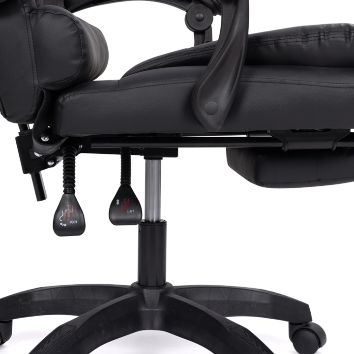 Fauteuil de gaming bureau JIM, avec assise rembourrée grand confort et repose-pied noir