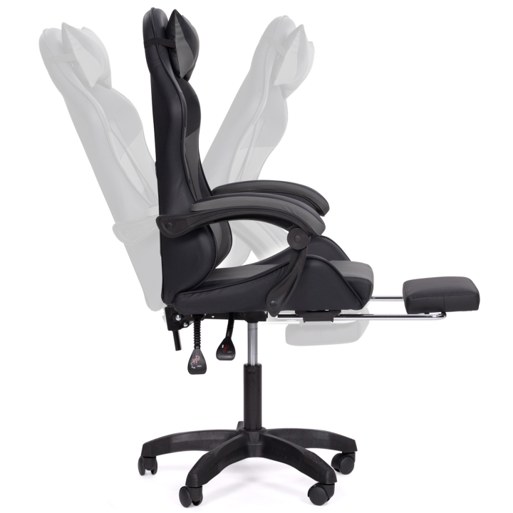 Fauteuil de gaming CHUCK  avec repose-pied, coussin de tête et support lombaire massage noir et gris