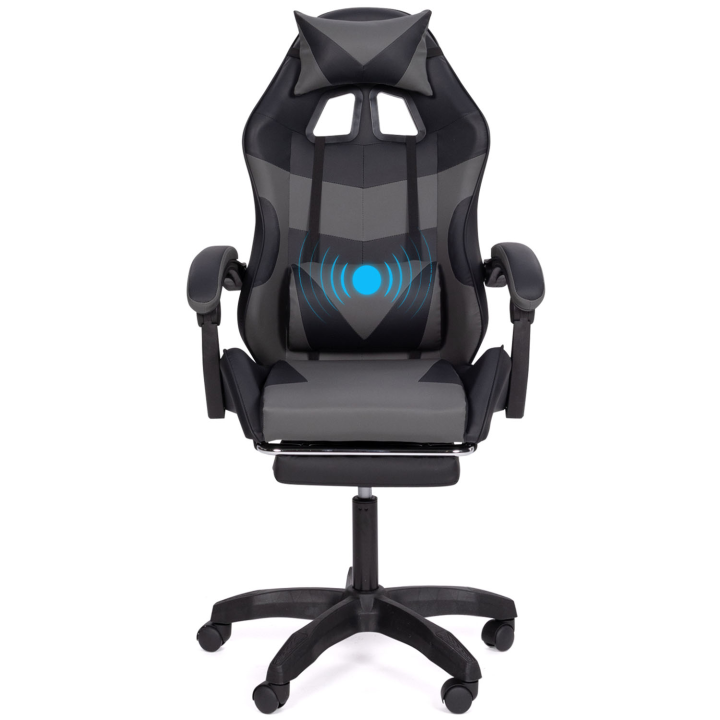 Fauteuil de gaming CHUCK  avec repose-pied, coussin de tête et support lombaire massage noir et gris