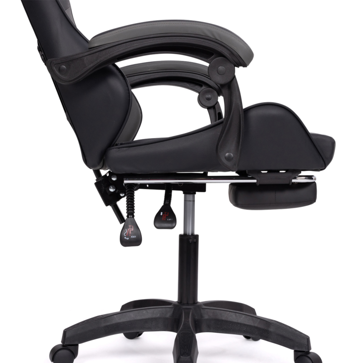 Fauteuil de gaming CHUCK  avec repose-pied, coussin de tête et support lombaire massage noir et gris