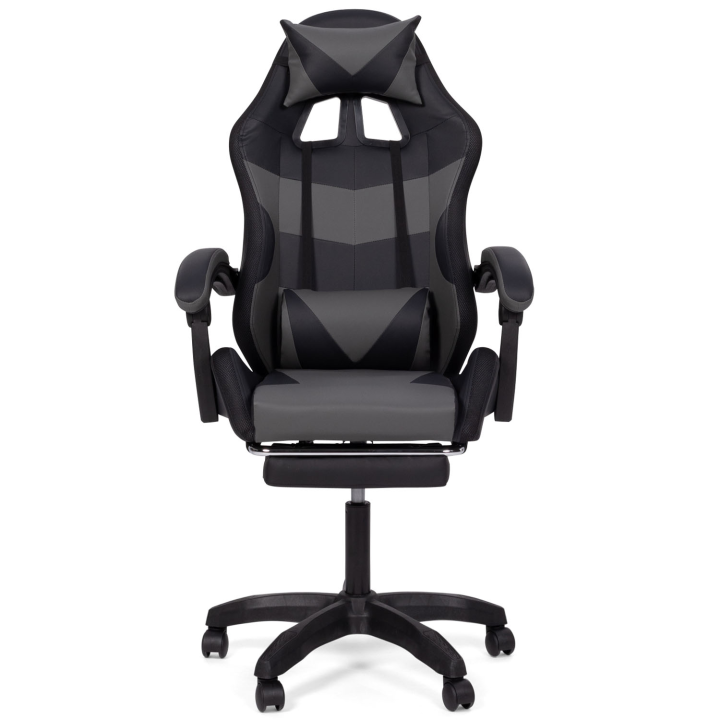 Fauteuil de gaming LED LUC avec repose-pied, coussin de tête et support lombaire noir et gris