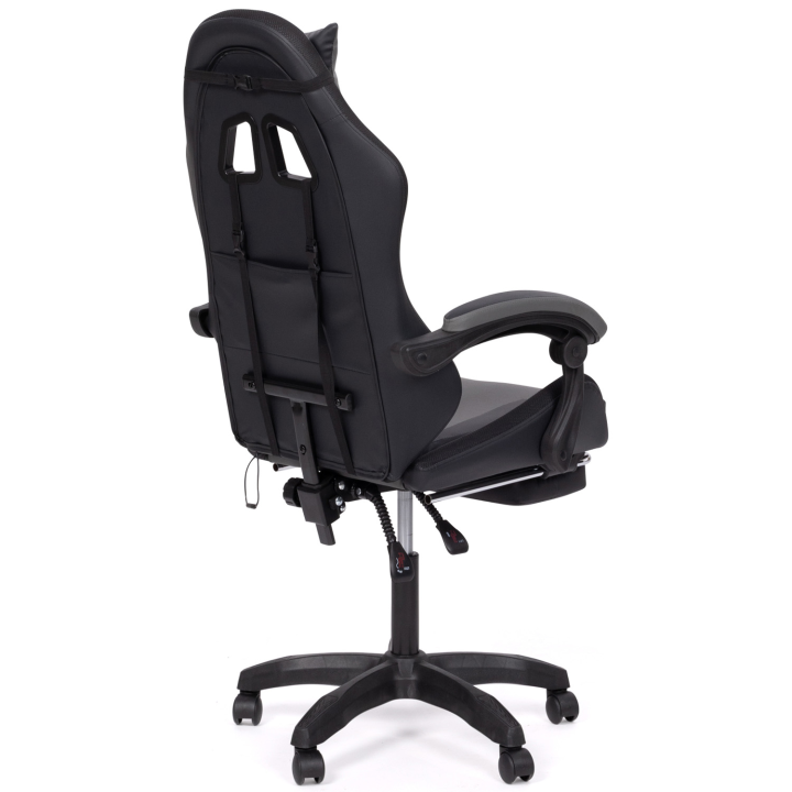 Fauteuil de gaming LED LUC avec repose-pied, coussin de tête et support lombaire noir et gris