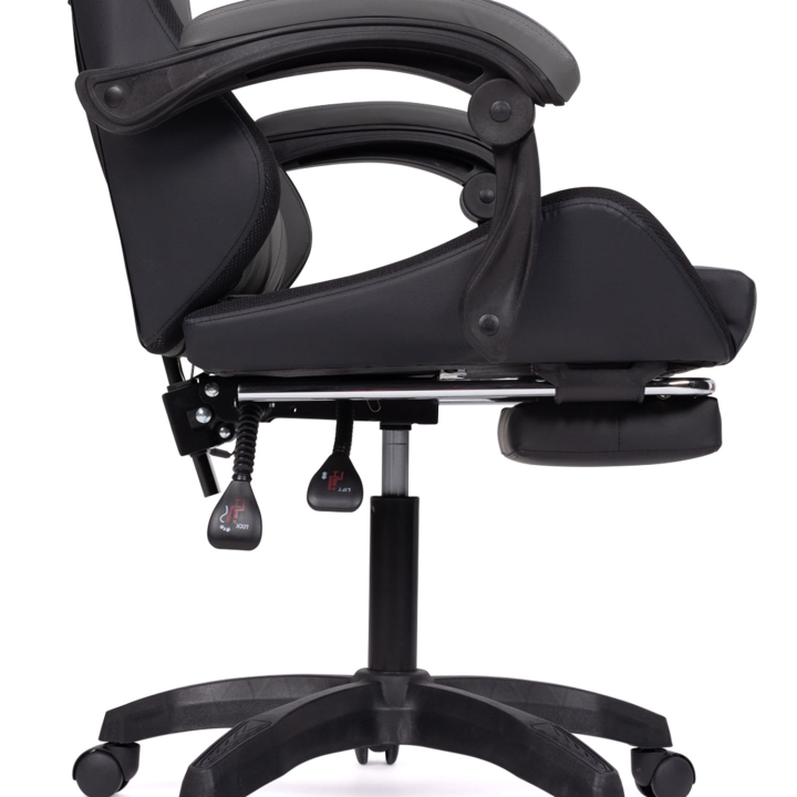 Fauteuil de gaming LED LUC avec repose-pied, coussin de tête et support lombaire noir et gris