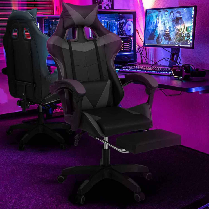 Fauteuil de gaming ALEX réglable noir et gris