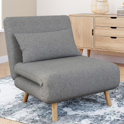 Fauteuil convertible ROMEO lit d'appoint 1 place 80x190 cm tissu gris clair