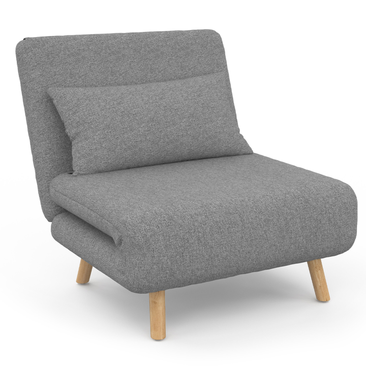 Fauteuil convertible ROMEO lit d'appoint 1 place 80x190 cm tissu gris clair